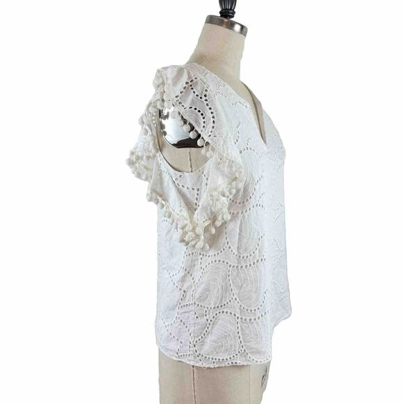 Lilly Pulitzer Women  Astara Palm Tree Eyelet Ruffle Sleeve Top White Sz XS - Picture 3 of 9